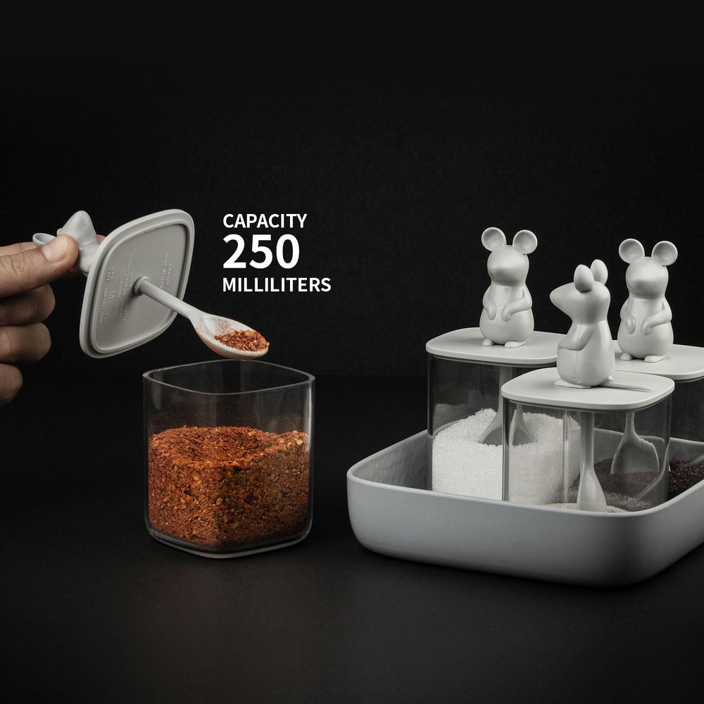 Food storage - Lucky Mouse Seasoning Container & Spoon : Party Drinking glass Coaster Canister Jar Tea and Coffee 100% recyclable. - QUALY DESIGN OFFICIAL