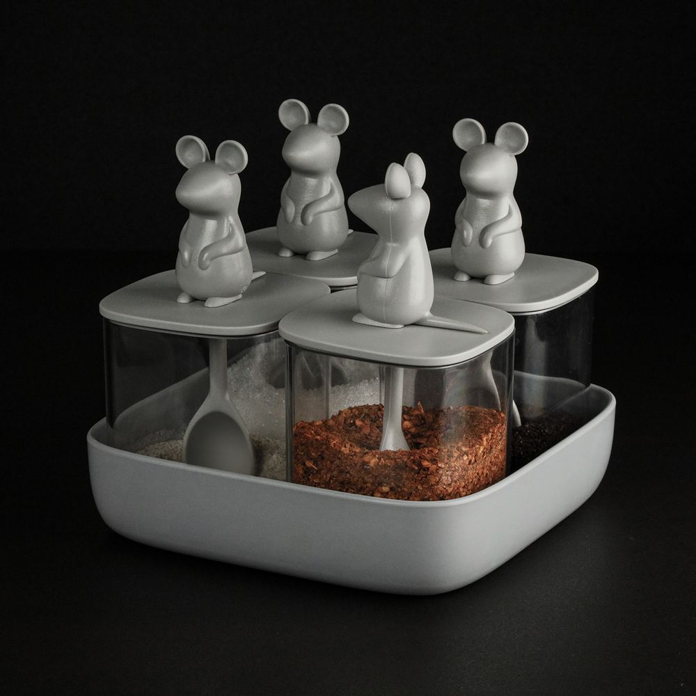 Food storage - Lucky Mouse Seasoning Container & Spoon : Party Drinking glass Coaster Canister Jar Tea and Coffee 100% recyclable. - QUALY DESIGN OFFICIAL