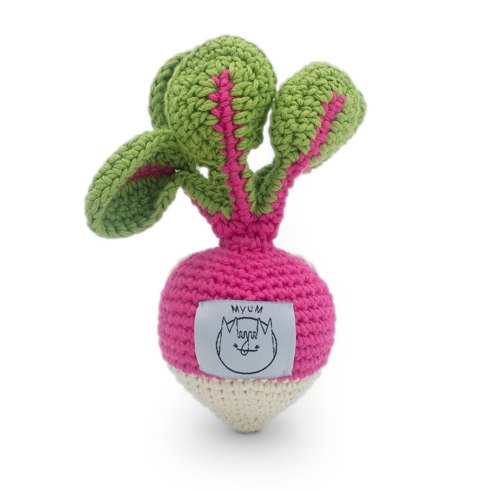 Jouets enfants - LOUIE LE MINI RADIS ROND - HOCHET POUR BÉBÉ EN COTON BIO - MYUM - THE VEGGY TOYS