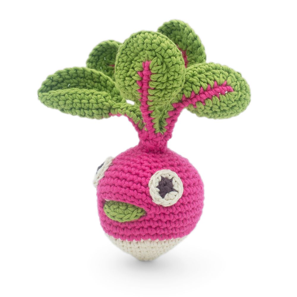 Jouets enfants - LOUIE LE MINI RADIS ROND - HOCHET POUR BÉBÉ EN COTON BIO - MYUM - THE VEGGY TOYS