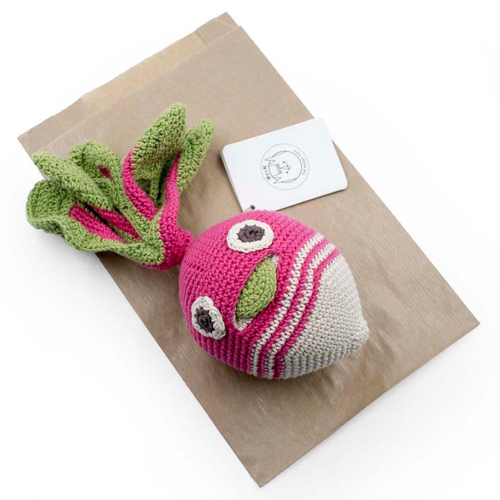 Objets design - HENRY LE GROS RADIS RAYÉ - HOCHET POUR BÉBÉ EN COTON BIO - MYUM - THE VEGGY TOYS