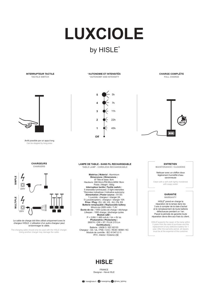 Wireless lamps - LUXCIOLE Small Moka - H. 26 cm - Cordless - HISLE