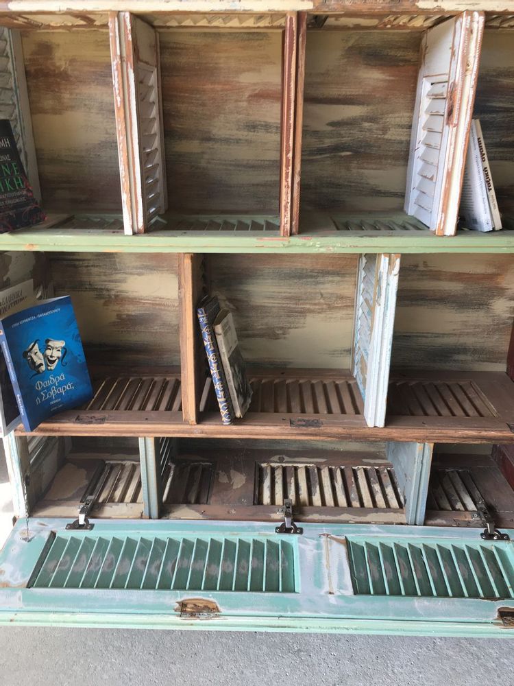 Bookshelves - bookshelf, bookshelf, bookshelf, library furniture made of greek old wood, shutters from the previous century, - SILO ART FACTORY
