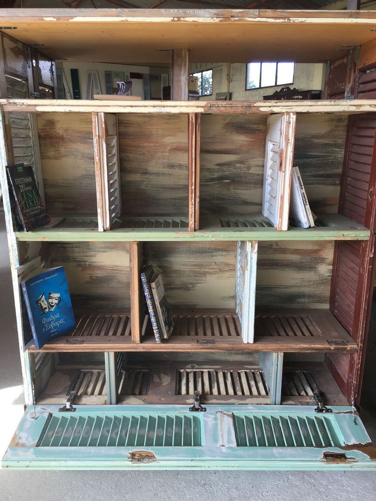 Bookshelves - bookshelf, bookshelf, bookshelf, library furniture made of greek old wood, shutters from the previous century, - SILO ART FACTORY