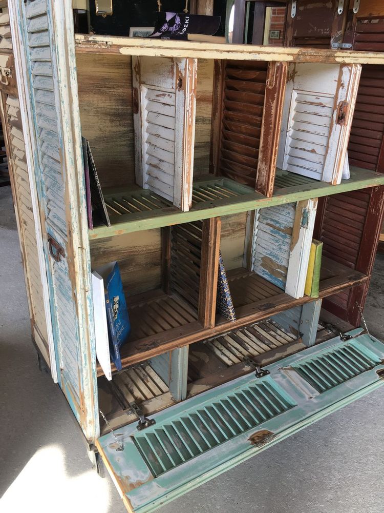 Bookshelves - bookshelf, bookshelf, bookshelf, library furniture made of greek old wood, shutters from the previous century, - SILO ART FACTORY