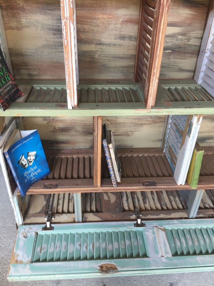 Bookshelves - bookshelf, bookshelf, bookshelf, library furniture made of greek old wood, shutters from the previous century, - SILO ART FACTORY