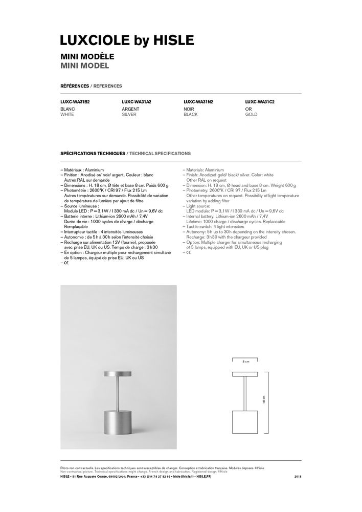 Wireless lamps - LUXCIOLE Mini Moka - H. 18 cm - Cordless Lamp - HISLE