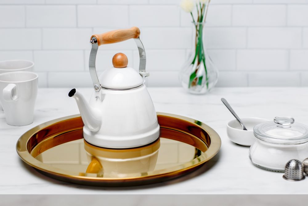 Saucepans - Enamel Kettle -White - PEARL LIFE