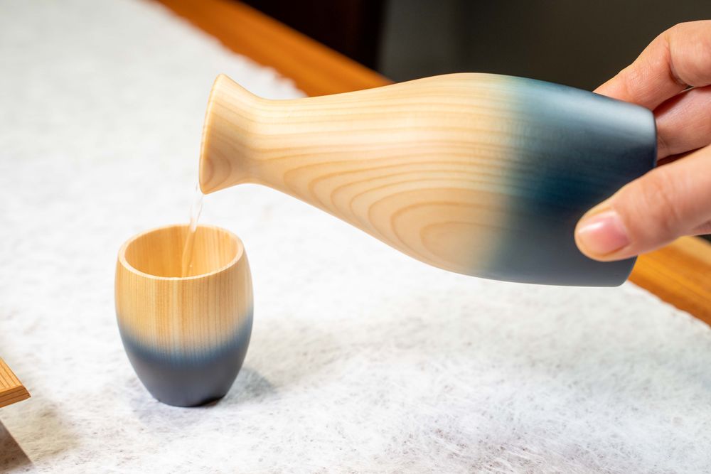 Glass - Indigo Hinoki Wood Bottle and Cup Set - AOLA