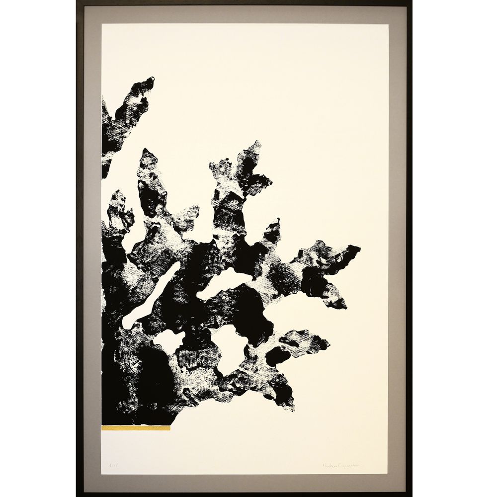 Tableaux - gravure monotype et gaufrage 80cm x 120 cm 4 coraux - FOUCHER-POIGNANT