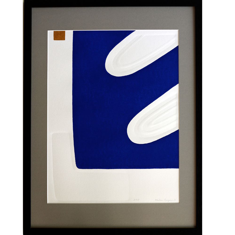 Paintings - Engraving and embossing 45 cm x 60 cm blue - FOUCHER-POIGNANT