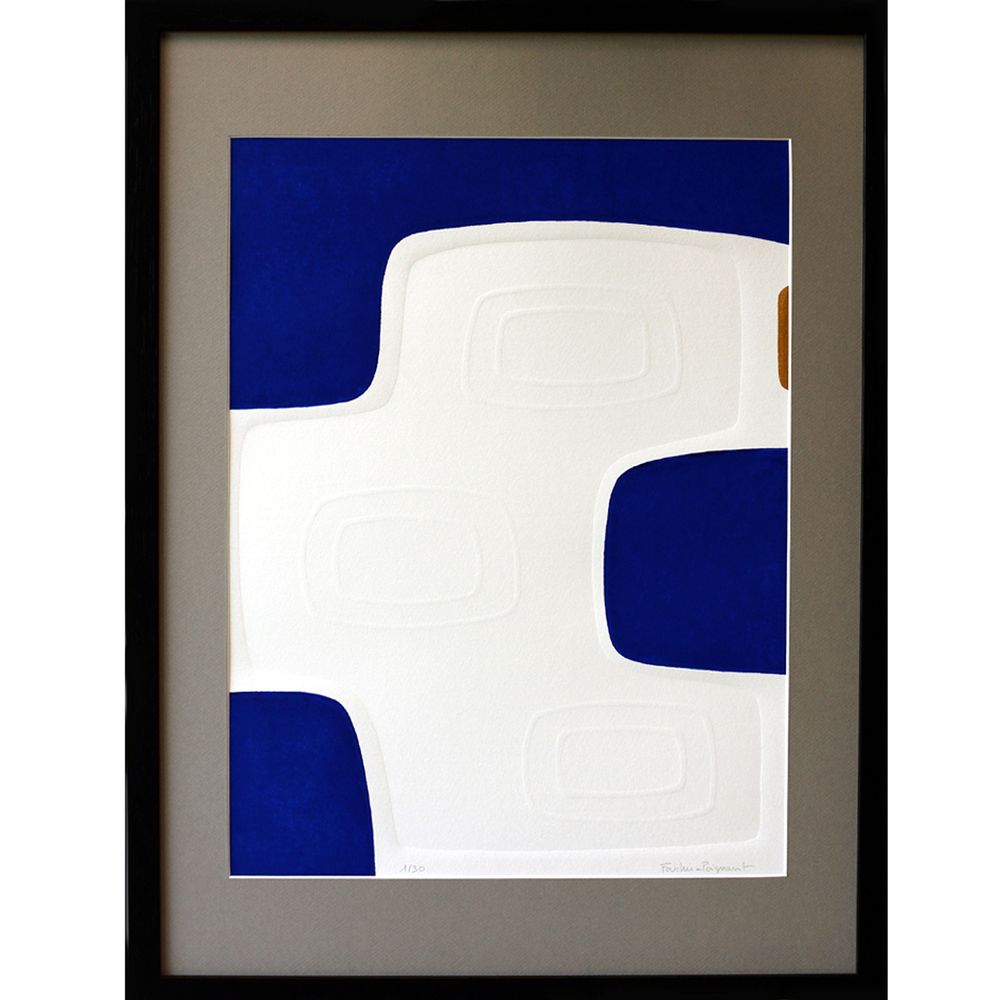 Paintings - Engraving and embossing 45 cm x 60 cm blue - FOUCHER-POIGNANT