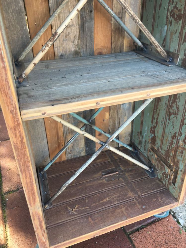 Outdoor decorative accessories - bar, wheeled servery, old Greek wooden machine, tobacco leaf press, since 1910, with extensions - SILO ART FACTORY