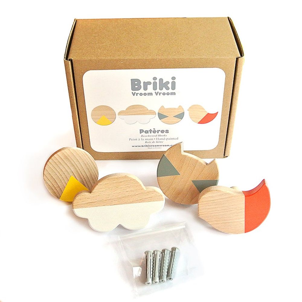 Objets design - Lot de 4 patères en bois de hêtre - BRIKI VROOM VROOM