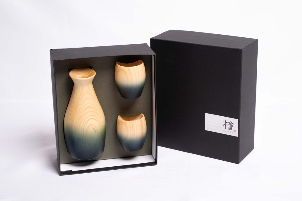 Glass - Indigo Hinoki Wood Bottle and Cup Set - AOLA