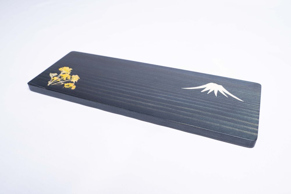 Trays - Indigo Cedar wood with Mt.Fuji Flower and pressed flower plate (R) - AOLA
