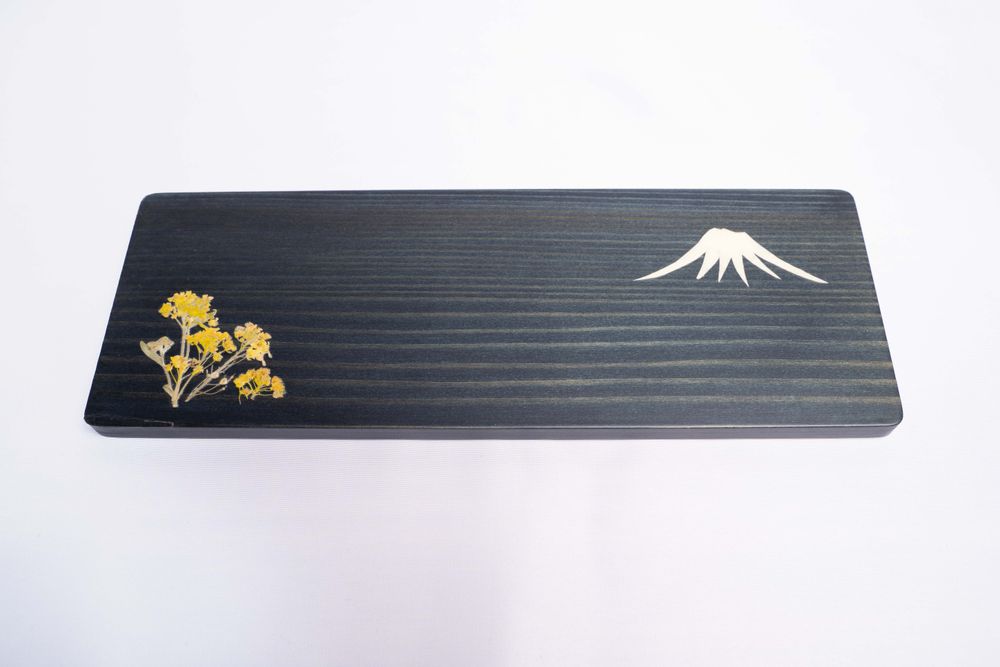 Trays - Indigo Cedar wood with Mt.Fuji Flower and pressed flower plate (R) - AOLA