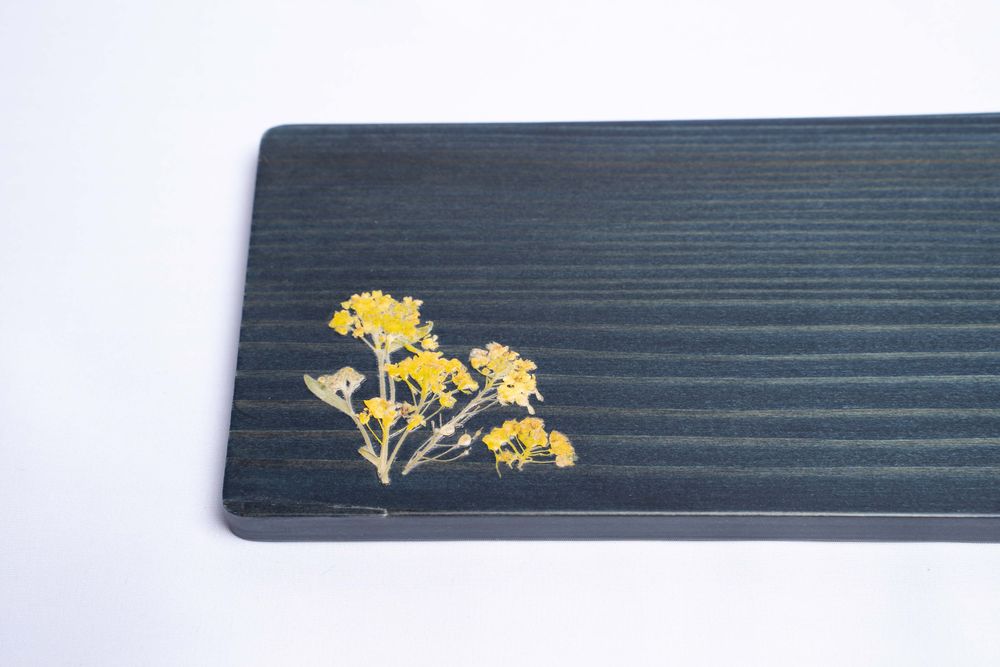 Trays - Indigo Cedar wood with Mt.Fuji Flower and pressed flower plate (R) - AOLA