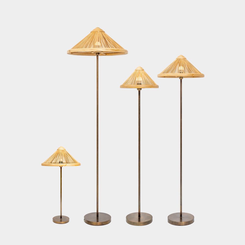 Decorative objects - OBORRO handcrafted floor and table lamp with bamboo lampshade on bronze stand coated with antique patina, table and floor light - BAMBUSA BALI