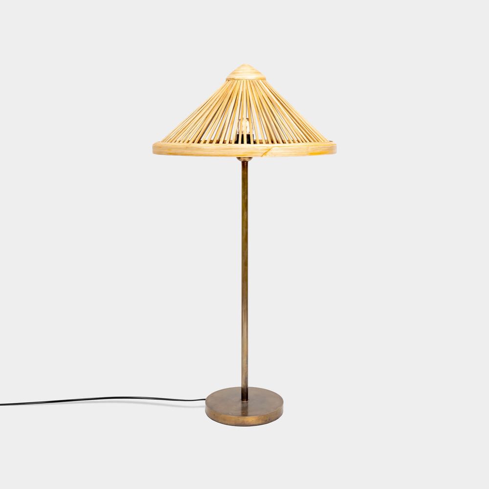 Decorative objects - OBORRO handcrafted floor and table lamp with bamboo lampshade on bronze stand coated with antique patina, table and floor light - BAMBUSA BALI