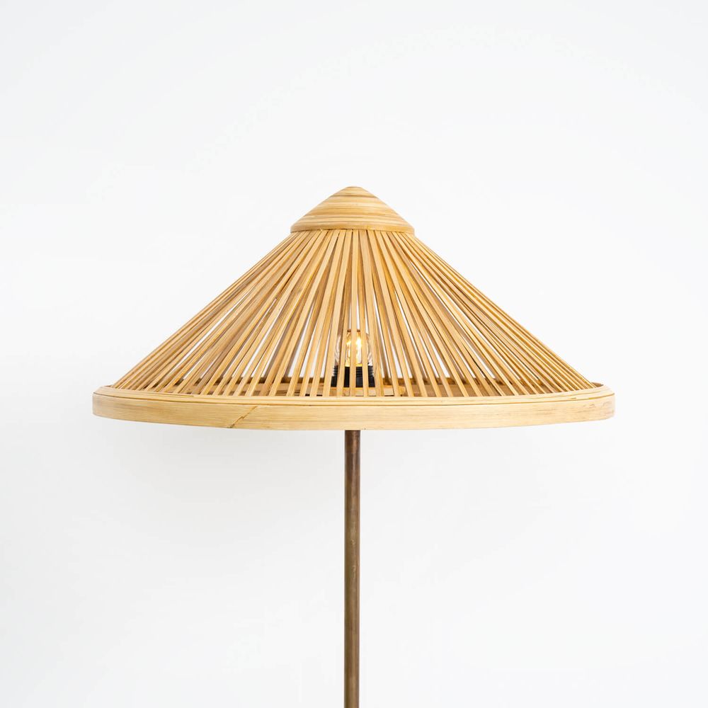Decorative objects - OBORRO handcrafted floor and table lamp with bamboo lampshade on bronze stand coated with antique patina, table and floor light - BAMBUSA BALI