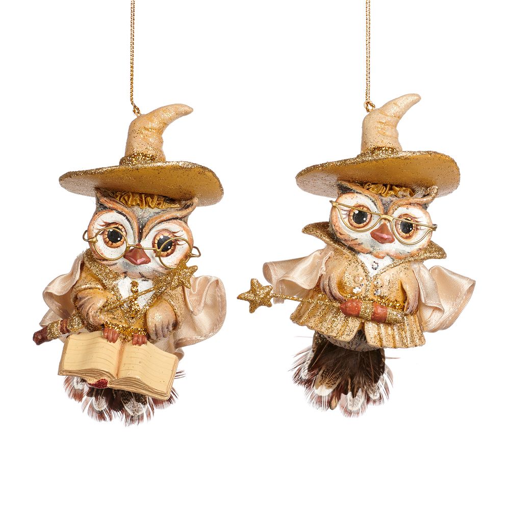 Other Christmas decorations - WIZARD BOY/GIRL OWL ORN ASS/2 GLD/CRM 6 INCHES - GOODWILL M&G