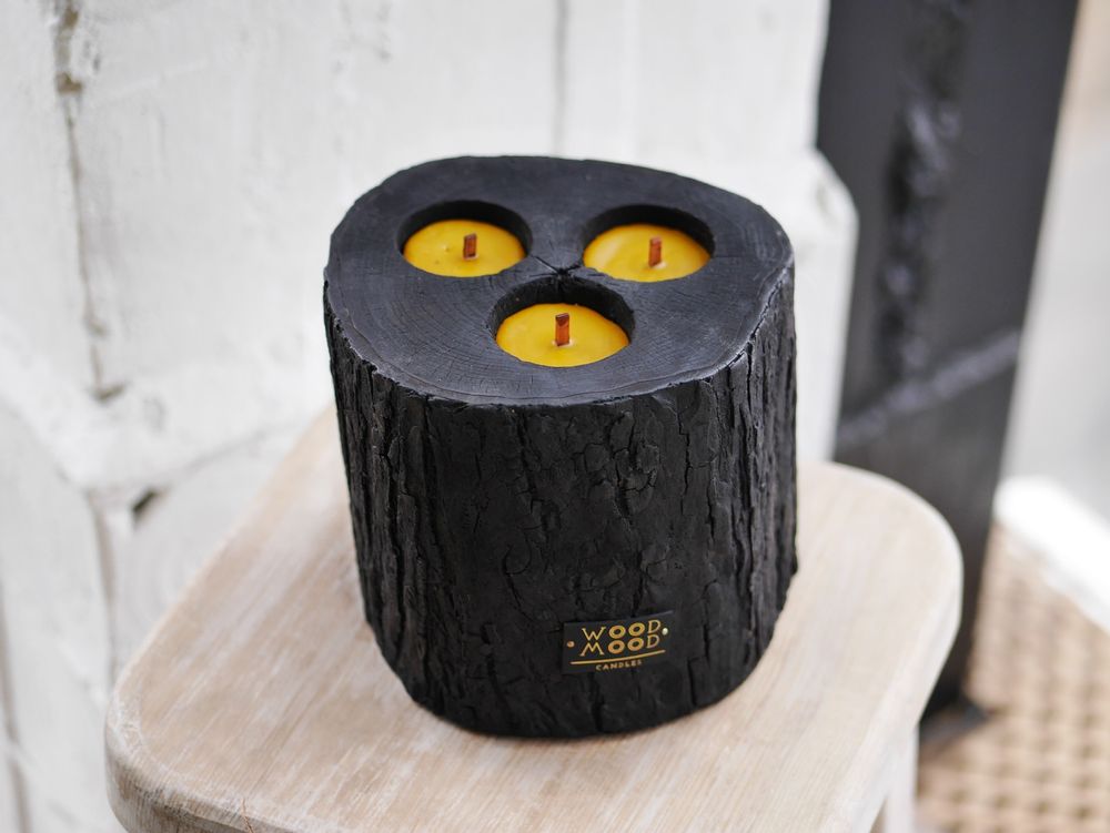 Objets de décoration - VOLCANO 3-en-1 | Bougie intérieure en bois brûlé, cire d'abeille et huiles naturelles | Grande bougie - WOOD MOOD