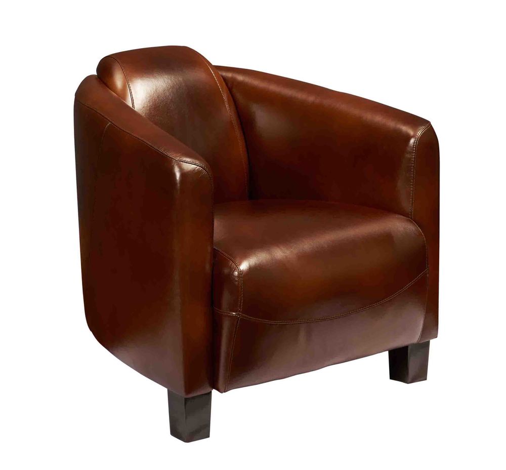 Assises pour bureau - Fauteuil Club BARQUETTE, cigare en cuir vintage - DE BEJARRY INTERNATIONAL