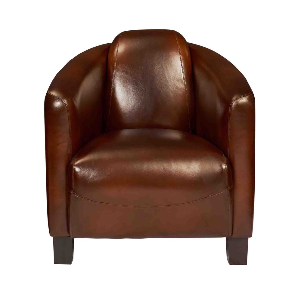 Assises pour bureau - Fauteuil Club BARQUETTE, cigare en cuir vintage - DE BEJARRY INTERNATIONAL