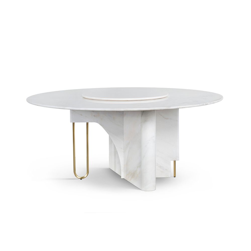 Dining Tables - Modern Ferreirinha Round Dining Table, Calacatta Marble, Handmade by Greenapple - GREENAPPLE DESIGN INTERIORS
