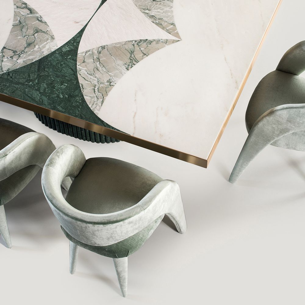 Tables Salle à Manger - Table de Salle à Manger Moderne Biloba, En Marbre, 12-places, Fabriquée à la Main au Portugal par Greenapple - GREENAPPLE DESIGN INTERIORS