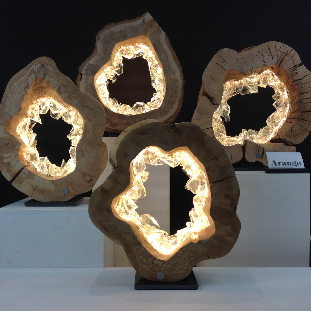 Lampes à poser - Anneau bois naturel en vague. bois, verre, lumière 40cm - ARANGO