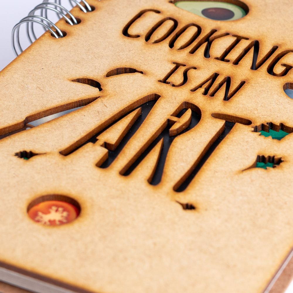 Stationery - Sustainable wooden notebook - recycled paper - COOKING IS AN ART - KOMONI AMSTERDAM