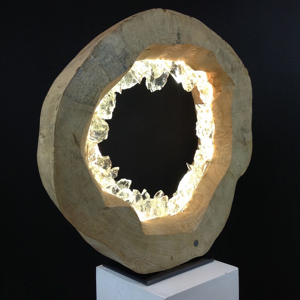 Lampes à poser - Anneau brut cercle 80 cm bois, verre, lumière - ARANGO