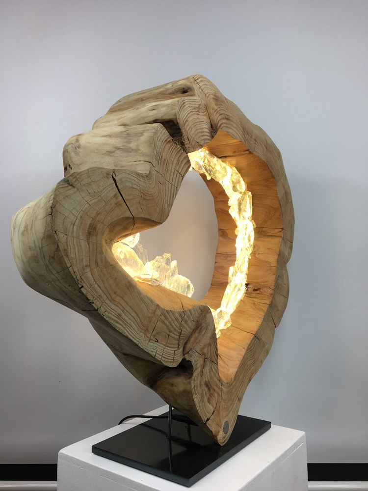 Sculptures, statuettes et miniatures - Anneau bois naturel , cercle, 50 cm , verre, lumière - ARANGO
