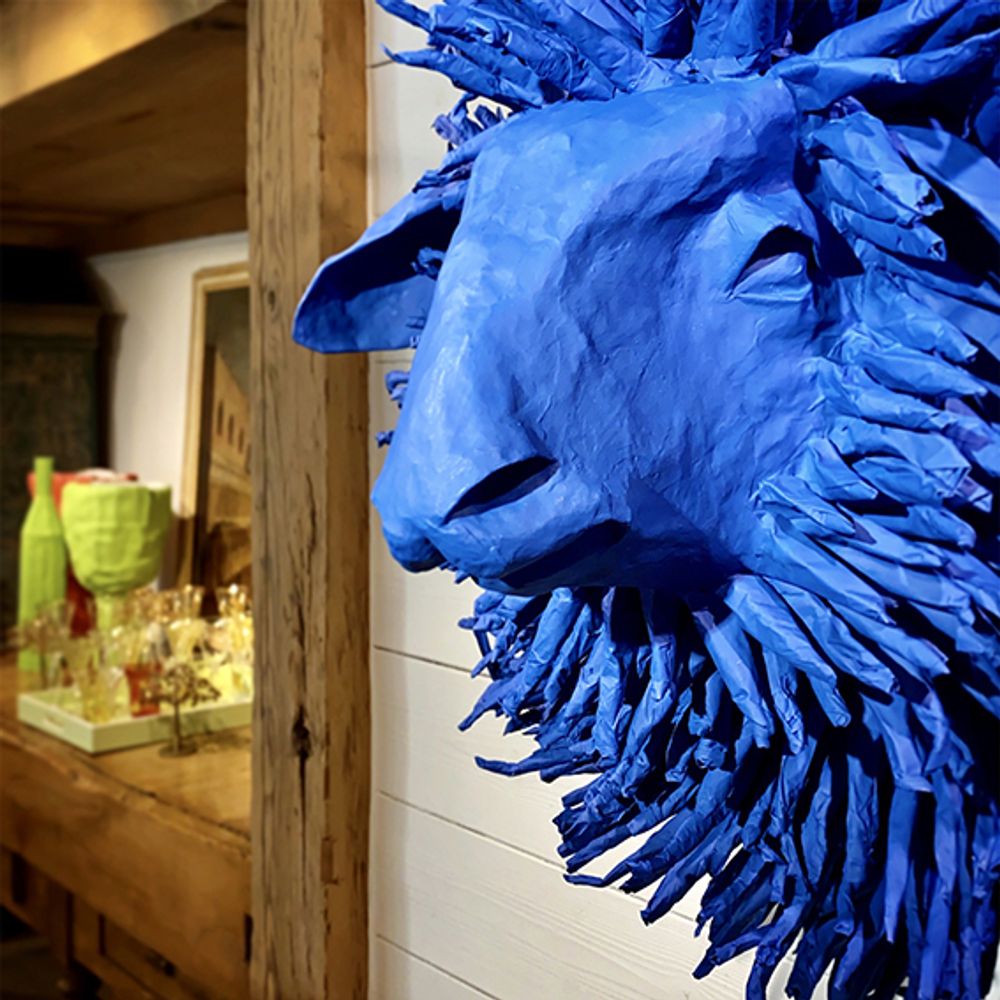 Autres fournitures bureau  - Trophée de mouton bleu en papier mâché - Sculpture - "JULIEN" - MARIE TALALAEFF