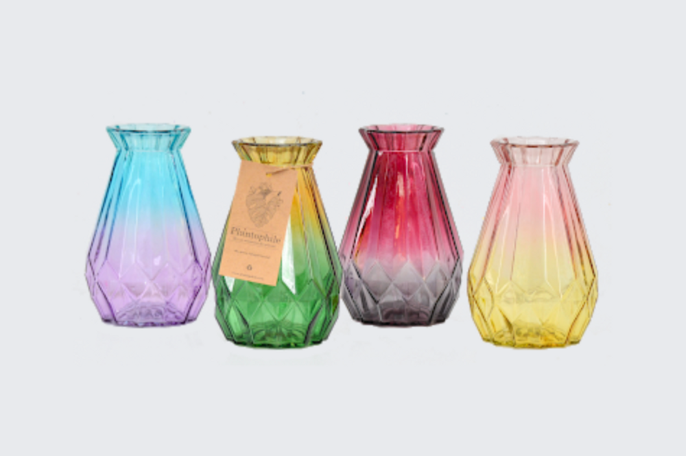 Gifts - Bi-colour colored vases, 4-color assortment with dried flowers - medium - PLANTOPHILE