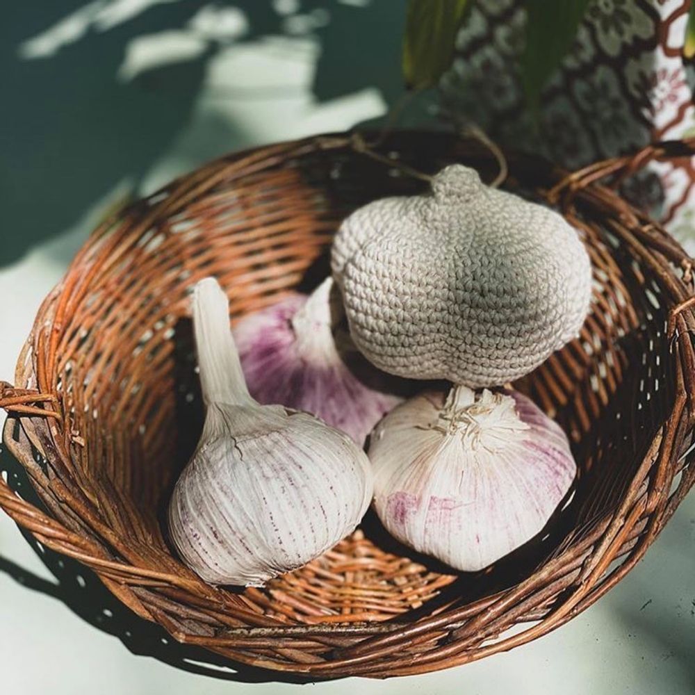 Children's decorative items - GARLIC - BABY RATTLE 100% ORGANIC COTON - MYUM - THE VEGGY TOYS