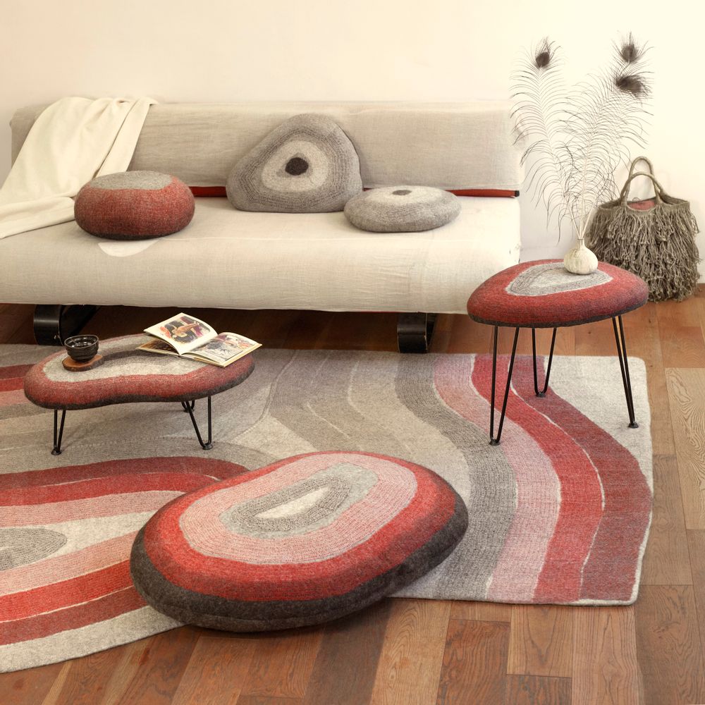 Fabric cushions - Large Handmade Wool Felt Bean Cushion - GHISLAINE GARCIN MAILLE&FEUTRE