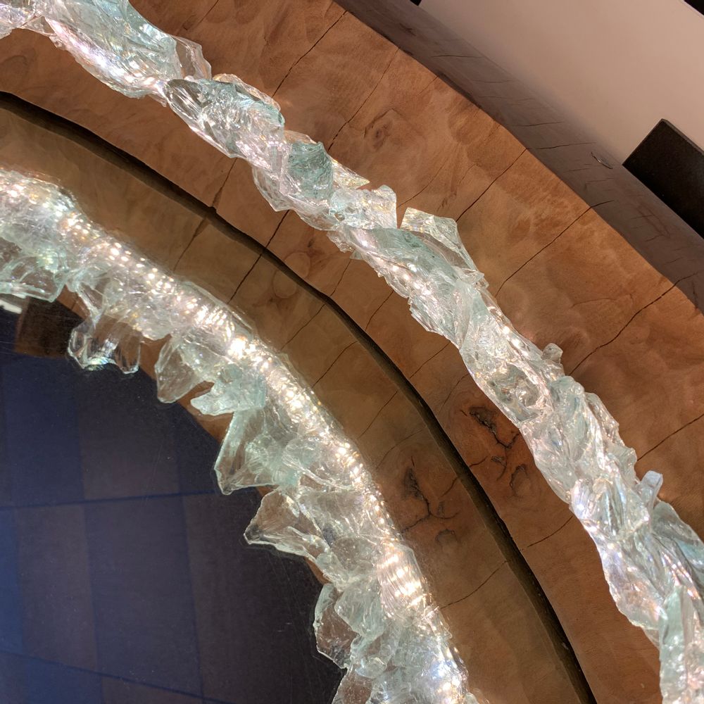 Lampes à poser - Anneau brut cercle 80 cm bois, verre, lumière - ARANGO