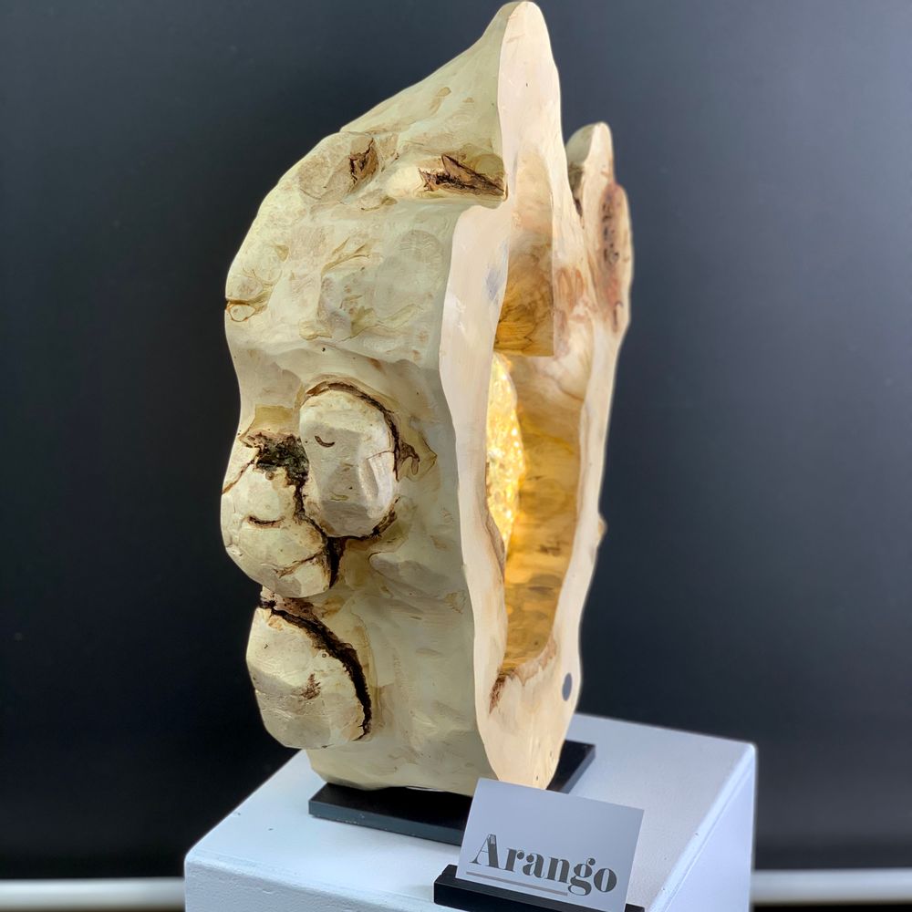 Lampes à poser - Anneau bois naturel en vague. bois, verre, lumière 40cm - ARANGO