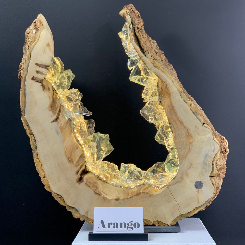 Lampes à poser - Anneau bois naturel en vague. bois, verre, lumière 40cm - ARANGO