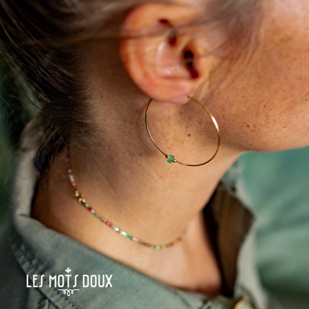 Bijoux - Créoles Pierre Magique "Aventurine" - LES MOTS DOUX