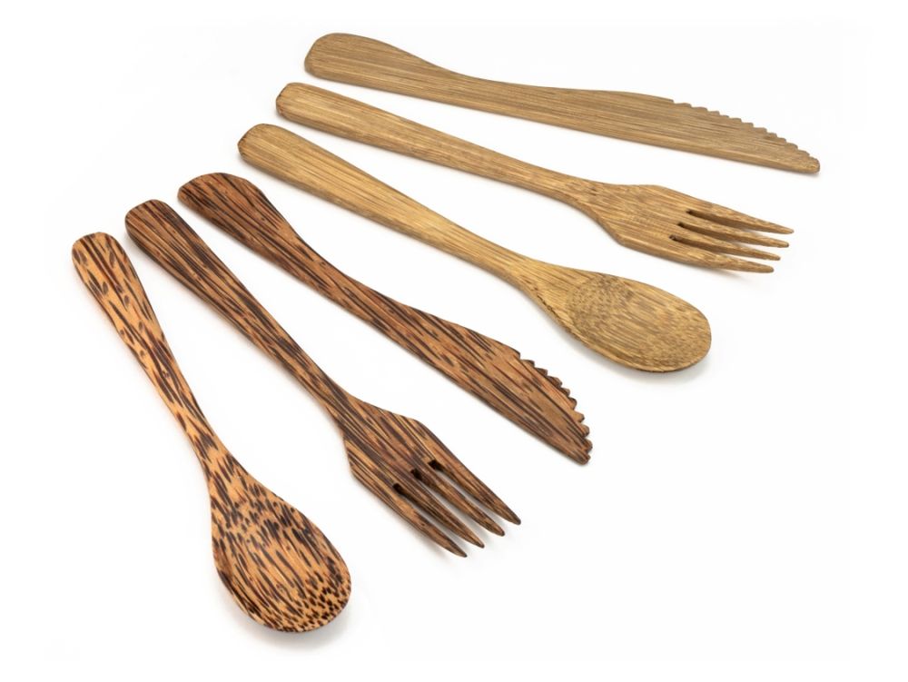 Kitchen utensils - 3 reusable coconut wood cutlery - PANDA PAILLES