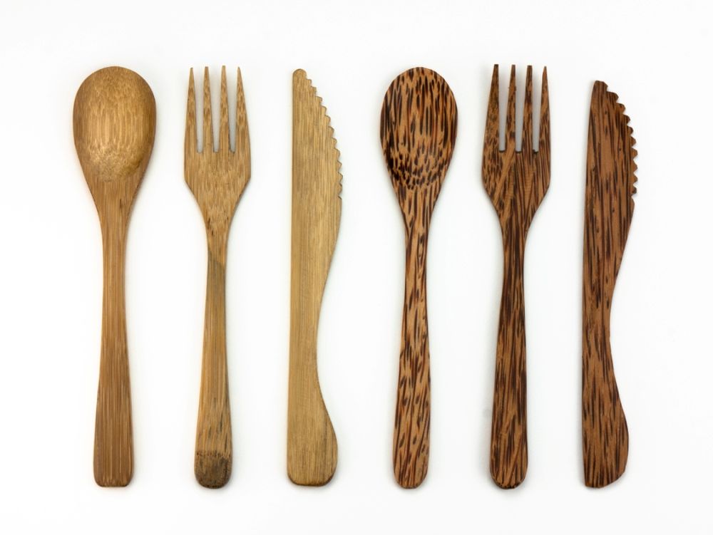 Kitchen utensils - 3 reusable coconut wood cutlery - PANDA PAILLES