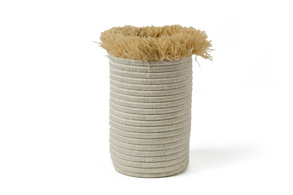 Vases - Natural Raffia Fringed Anyon Vase - ALL ACROSS AFRICA + KAZI