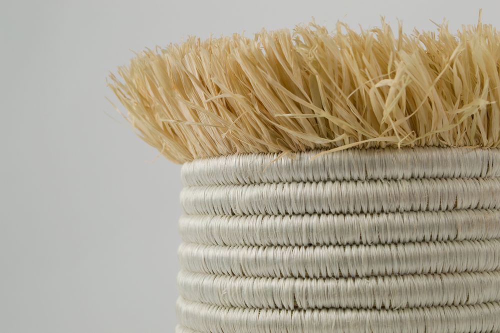 Vases - Natural Raffia Fringed Anyon Vase - ALL ACROSS AFRICA + KAZI
