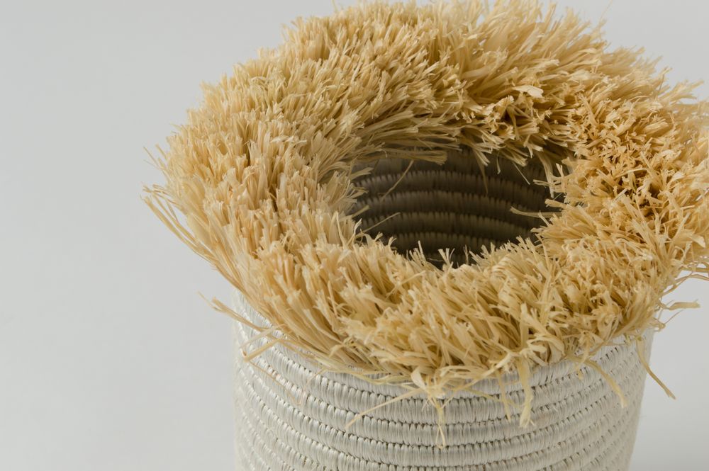Vases - Natural Raffia Fringed Anyon Vase - ALL ACROSS AFRICA + KAZI