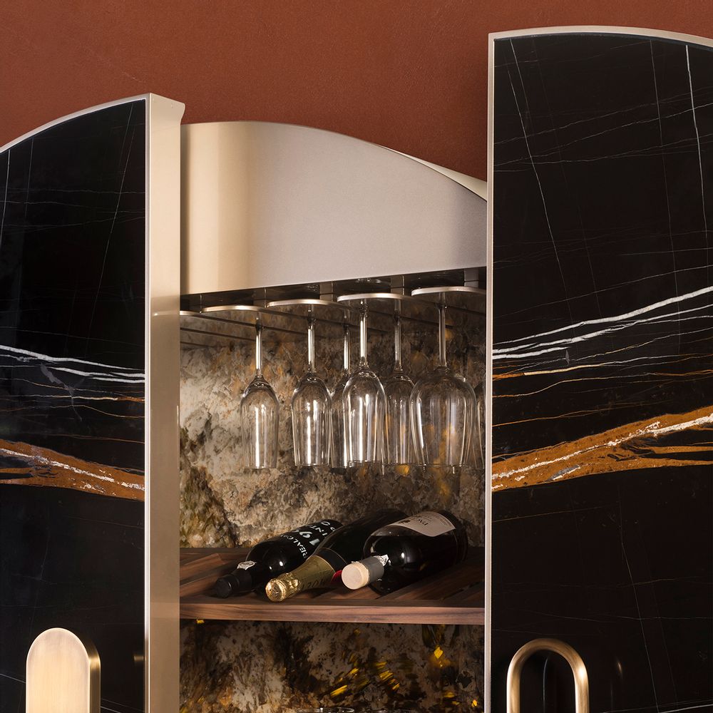 Wall ensembles - Modern Bongó Bar Cabinet, Sahara Noir Marble, Handmade in Portugal by Greenapple - GREENAPPLE DESIGN INTERIORS