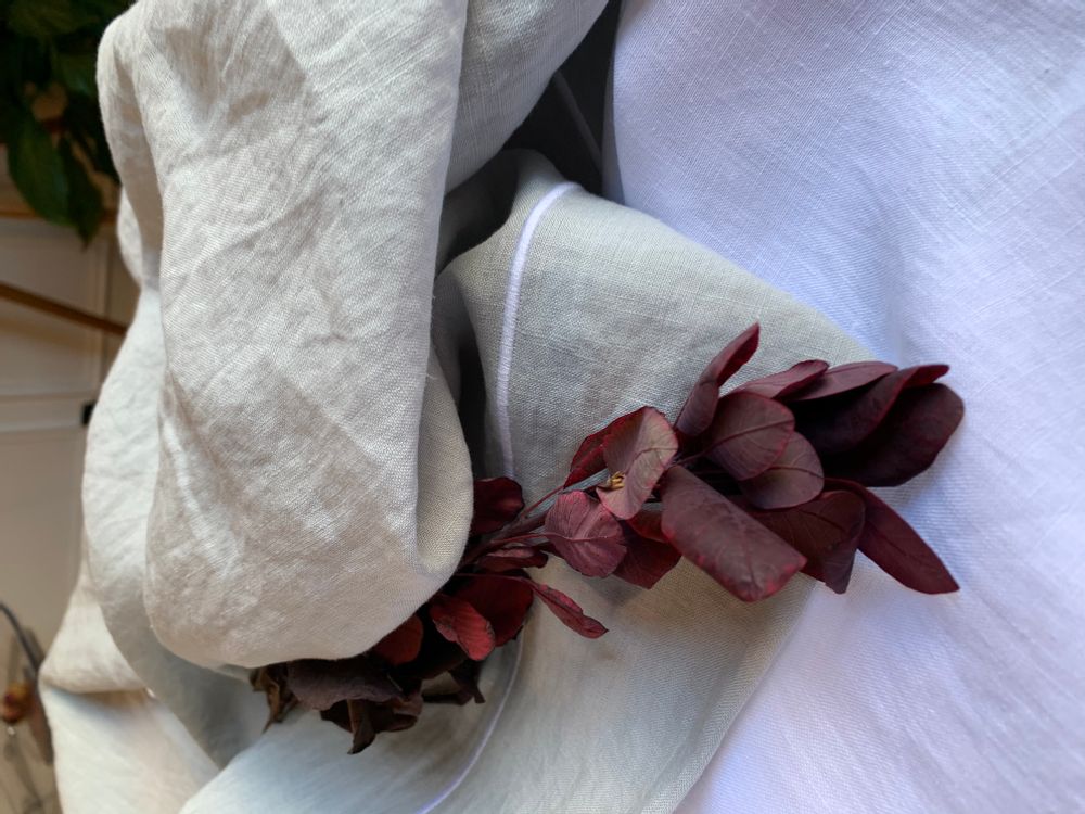 Table linen - HANDMADE EMBROIDERED TABLECLOTHS IN WASHED LINEN (“WASHED STONE”) - MAISON GALA